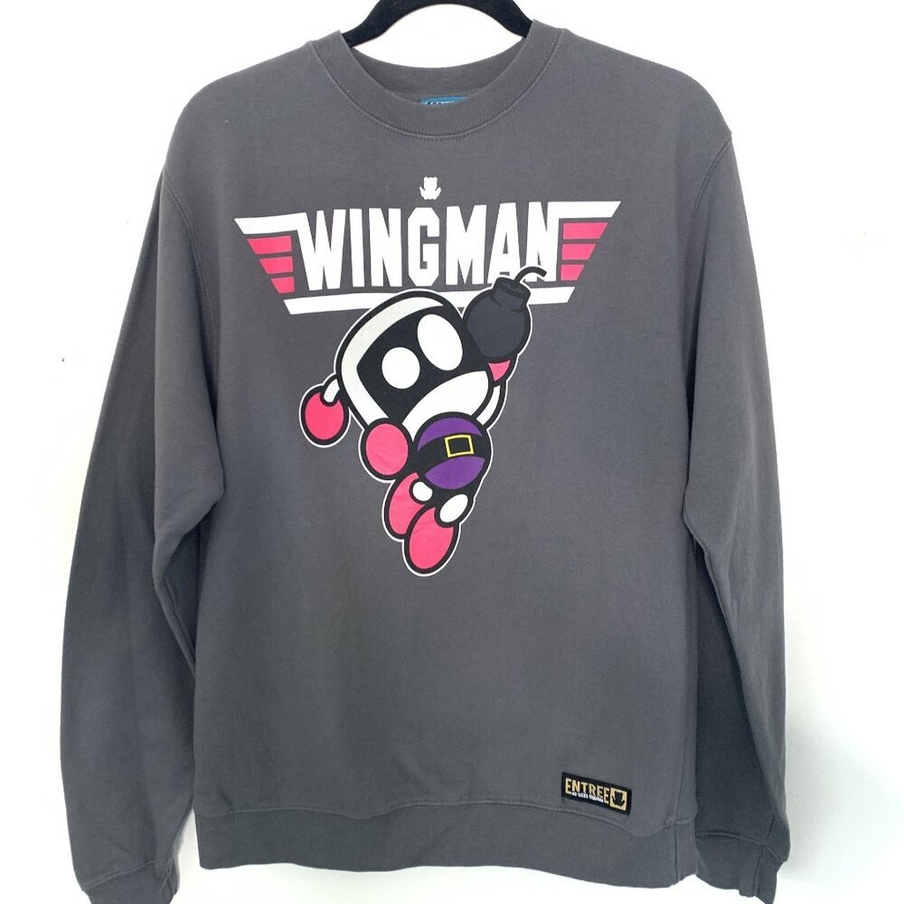 Entree Size S Lifestyle Wingman Graphic Crewneck Sweatshirt Gray Pullover